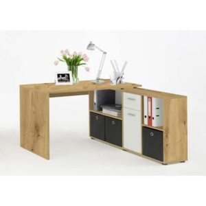 Laagste prijs - Hoekbureau Lex - eikenkleur/wit - 136x68x75 cm - Leen Bakker - ean 4029494111234