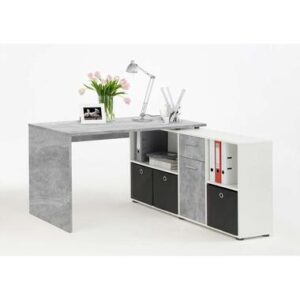 Laagste prijs - Hoekbureau Lex - betonkleur/wit - 136x68x75 cm - Leen Bakker - ean 4029494095275